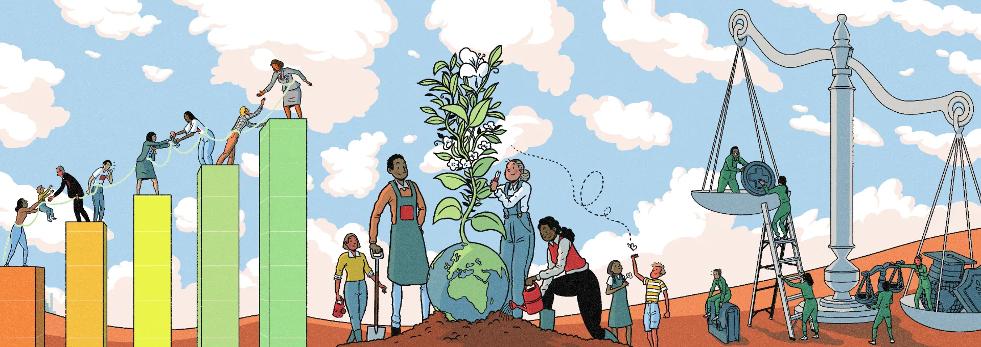 Illustration of five global challenges